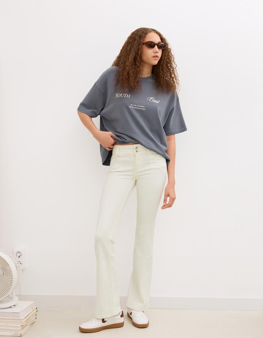 Jean bootcut taille basse-Écru-0