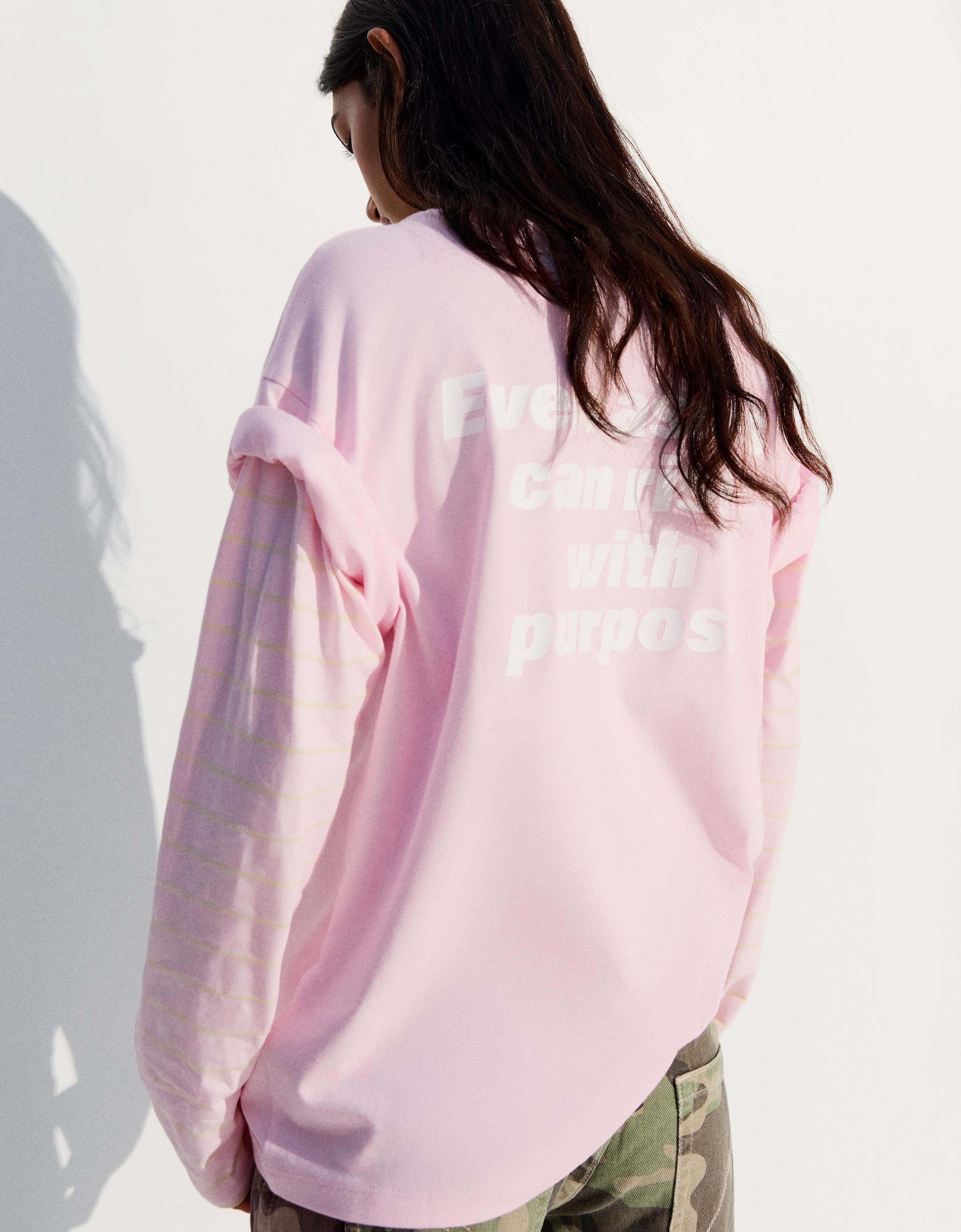 Oversize double sleeve print T-shirt — Pink