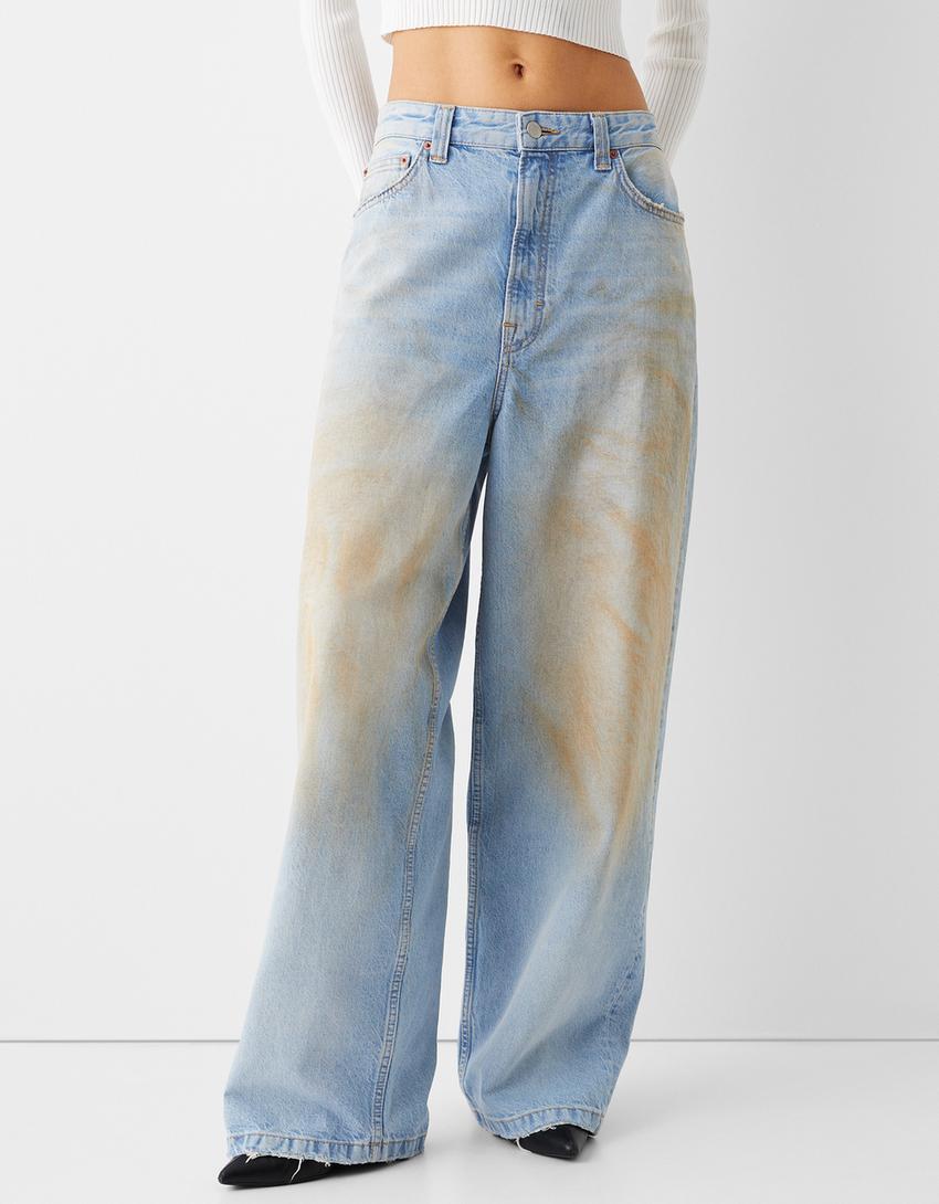 بنطال جينز واسع للغاية باهت ومعتق-أزرق فاتح-1