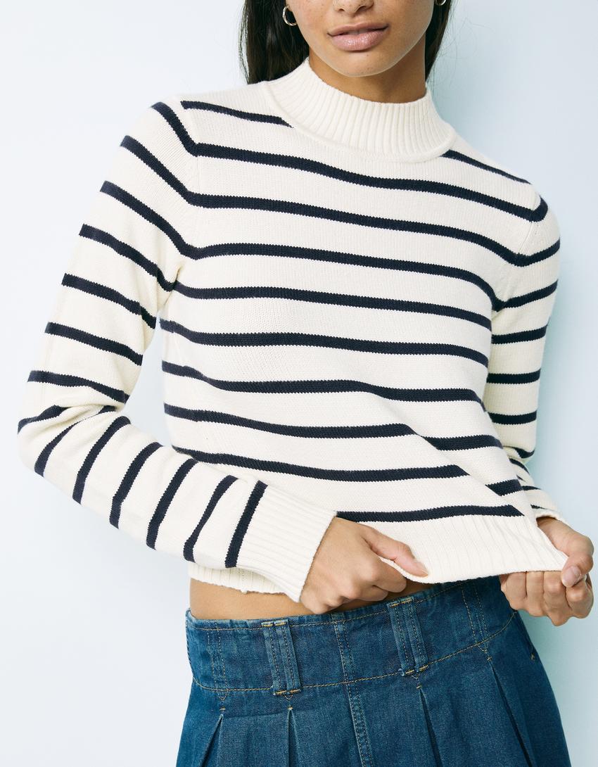 Pull en à col montant-Écru-1