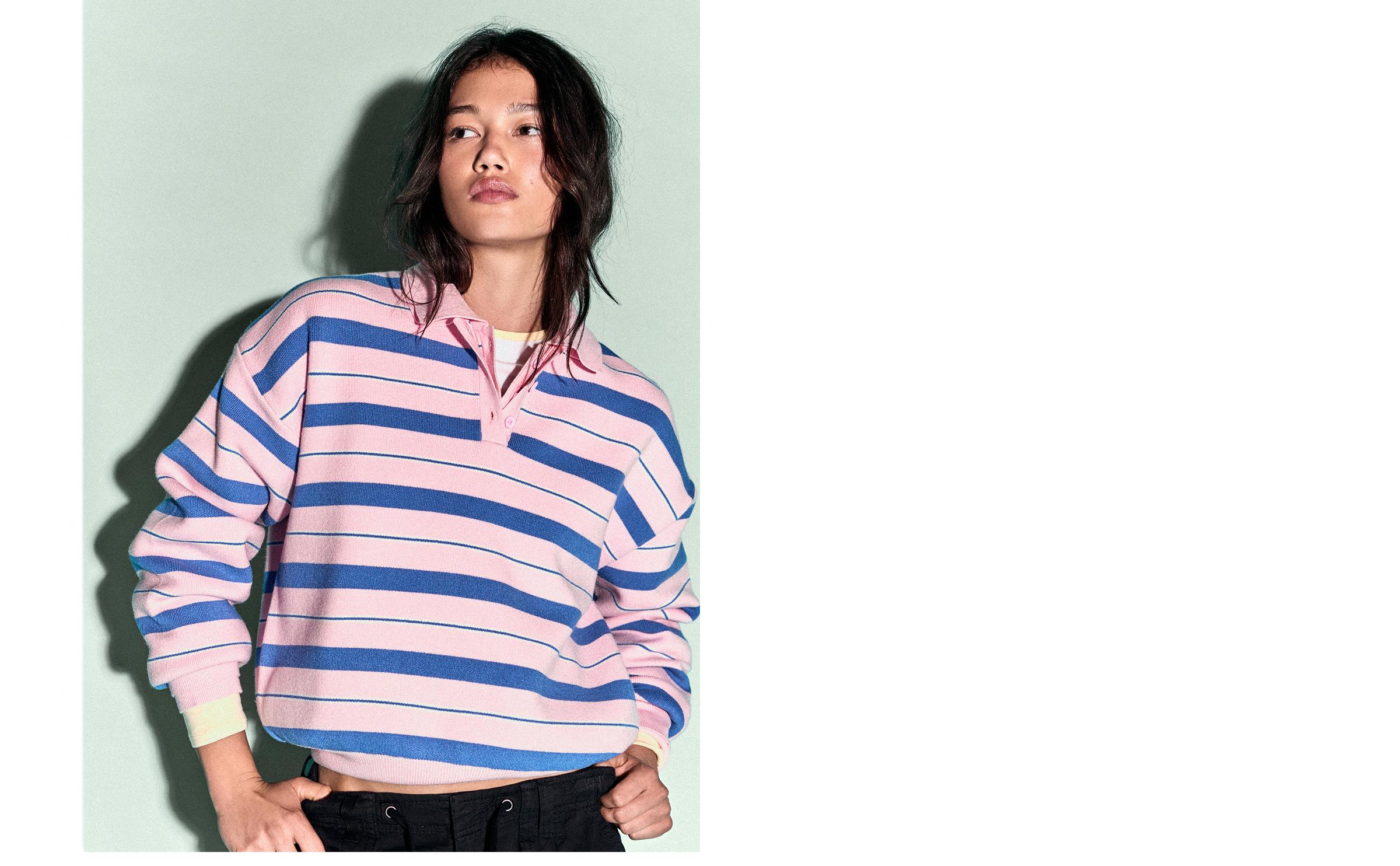 Oversize polo collar jumper — Pink