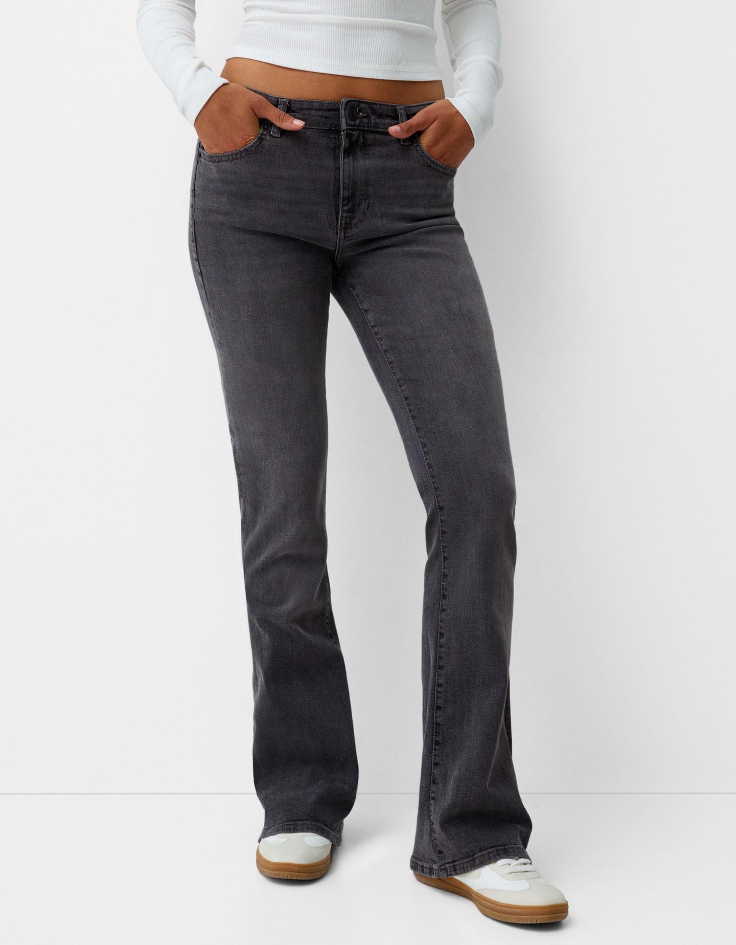 Bershka Jeans Flare Mujer 40 Gris