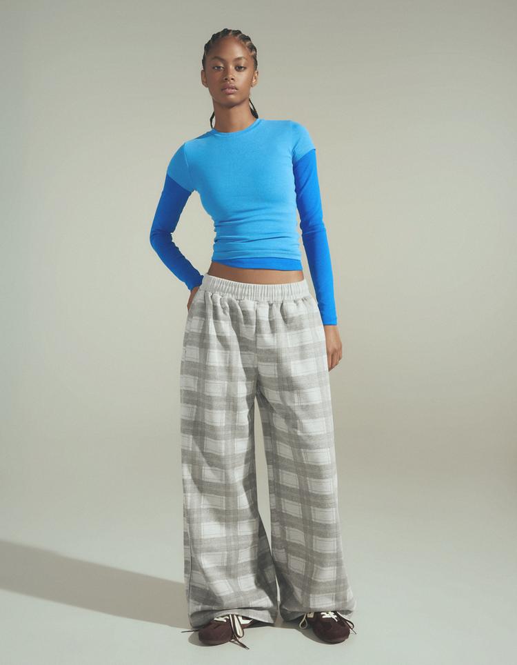 Checked fleece trousers — Grey