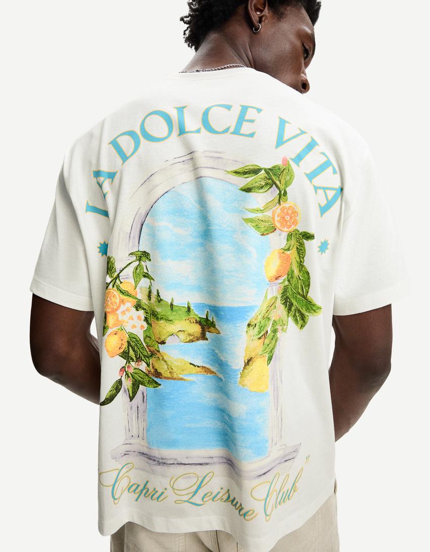 T-shirt met print en korte mouw-Gebroken Wit-2