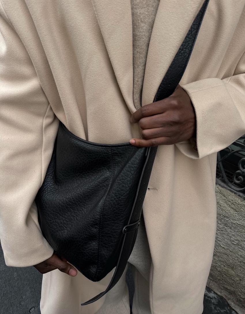 Leather effect crossbody bag-Grey