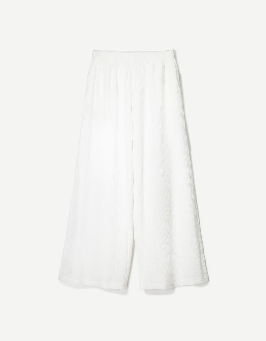 Calças wide leg rústicas double cloth-Branco