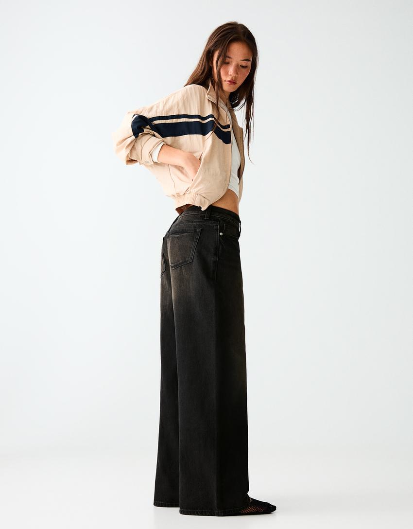 Jeans wide tiro bajo-Negro