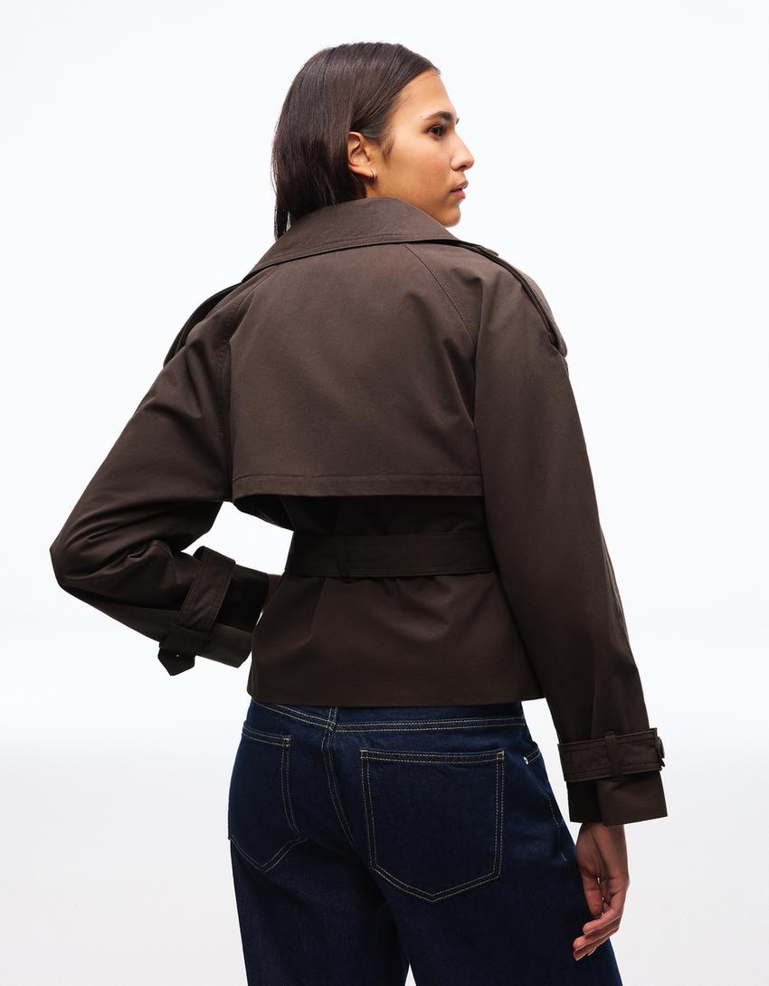 Funnel neck trench jacket-Brown