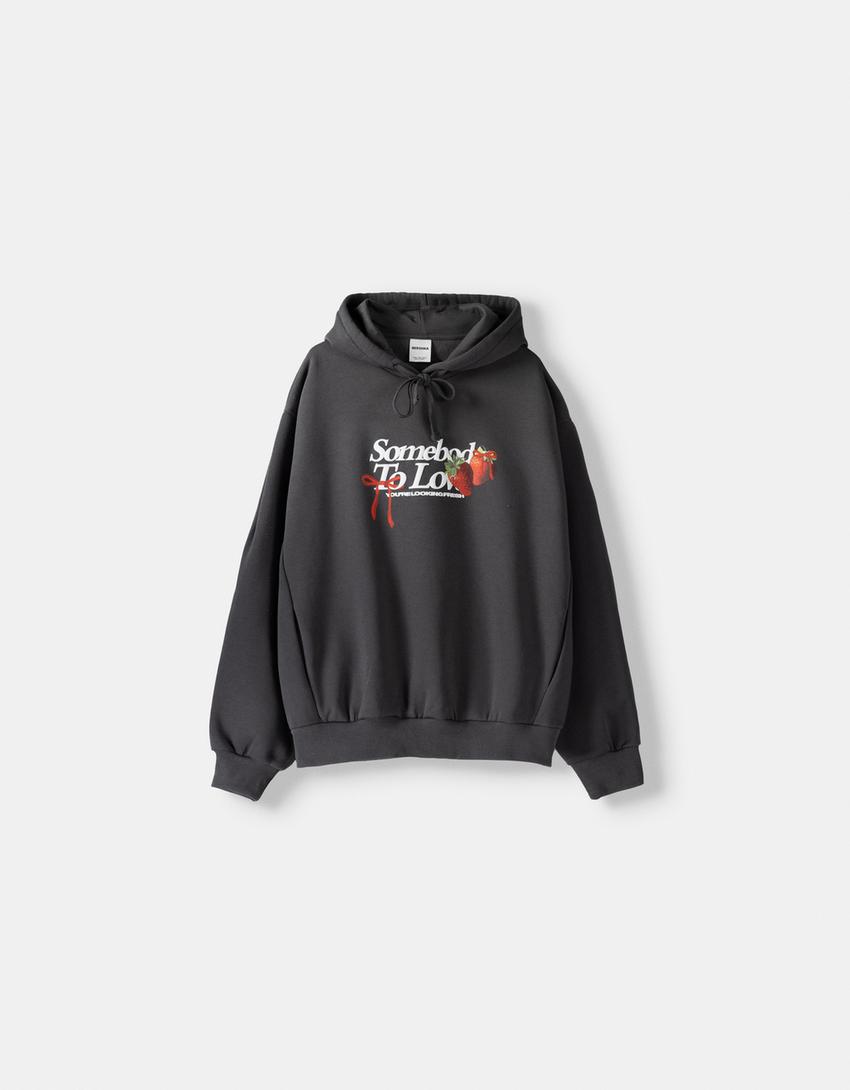 Printed hoodie-Grey
