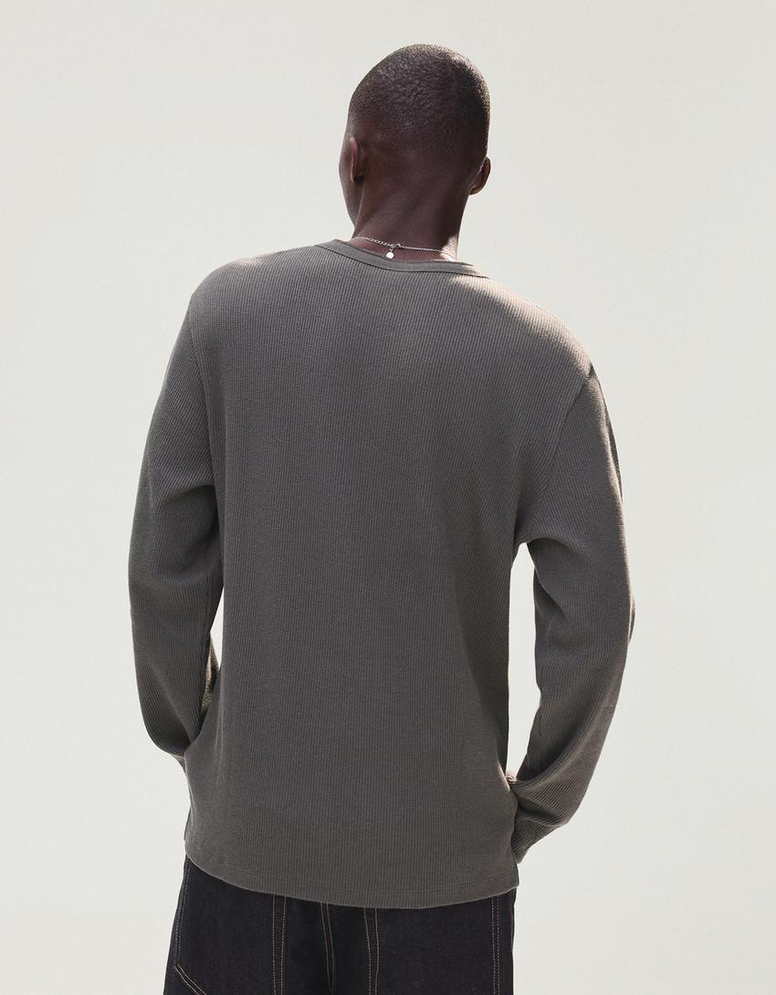 Slim fit long sleeve henley T-shirt-Dark grey