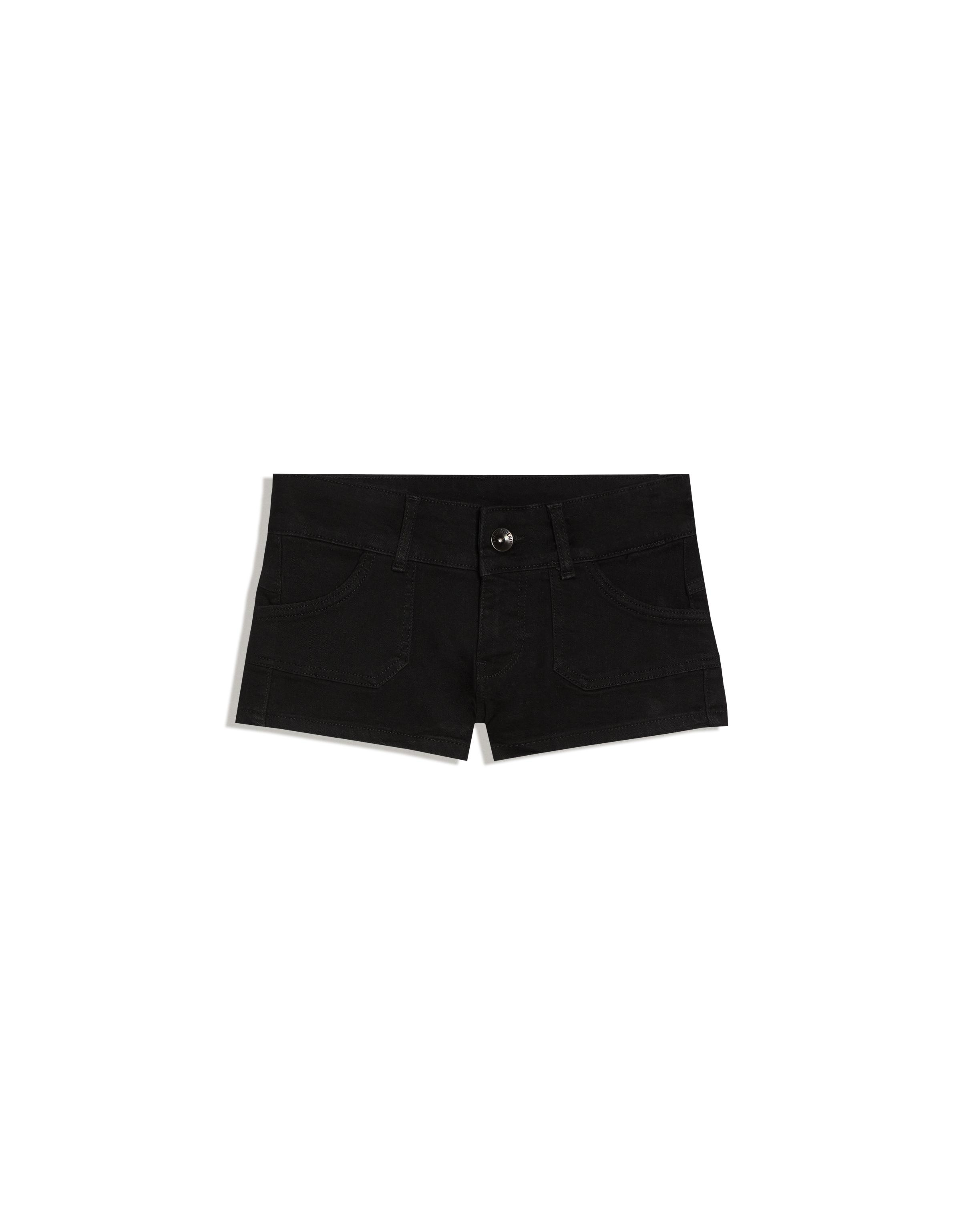 Printed denim shorts — Black