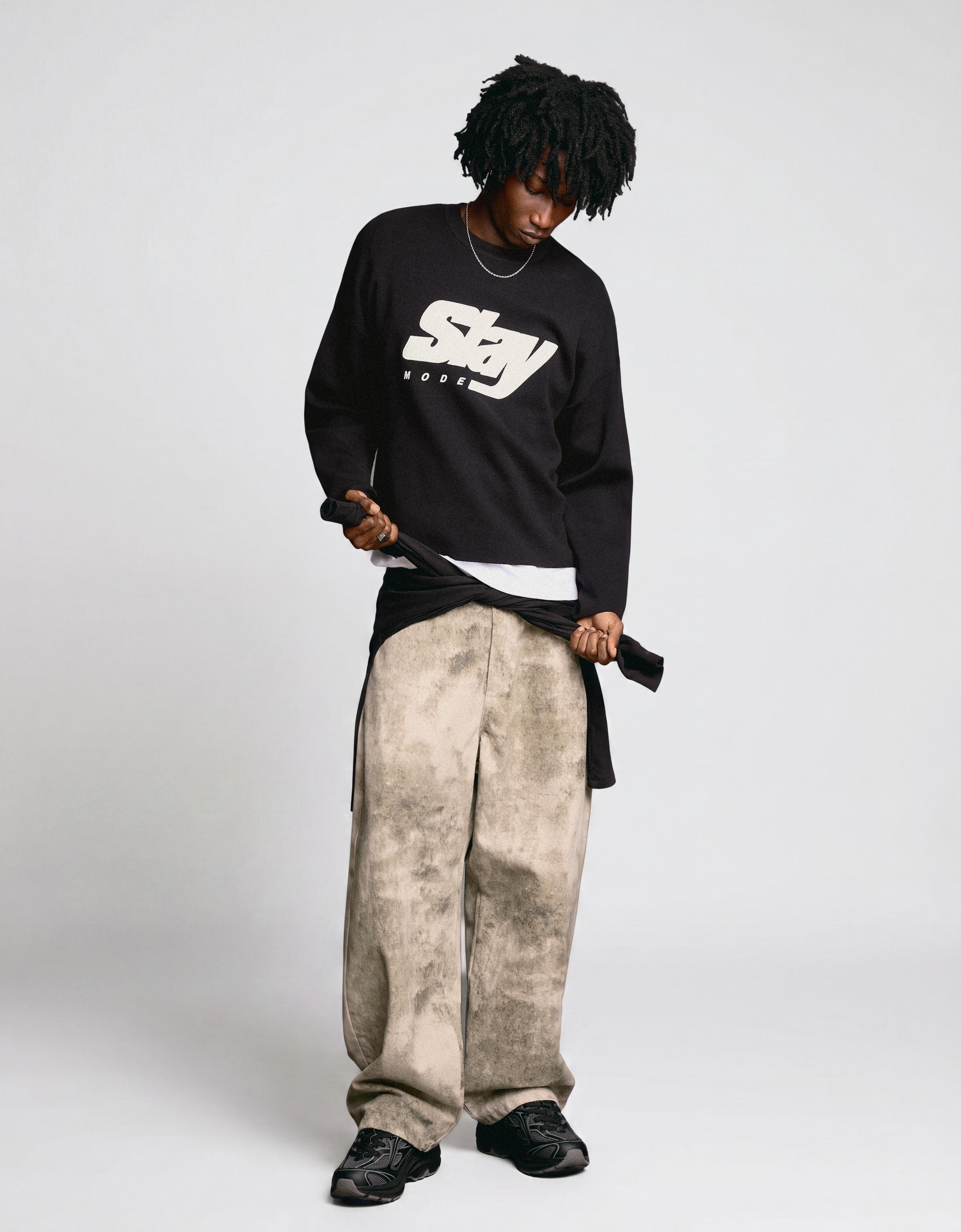 Printed round neck jumper — Black