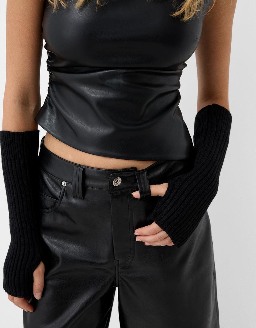 Lange fingerlose Handschuhe-Schwarz-1
