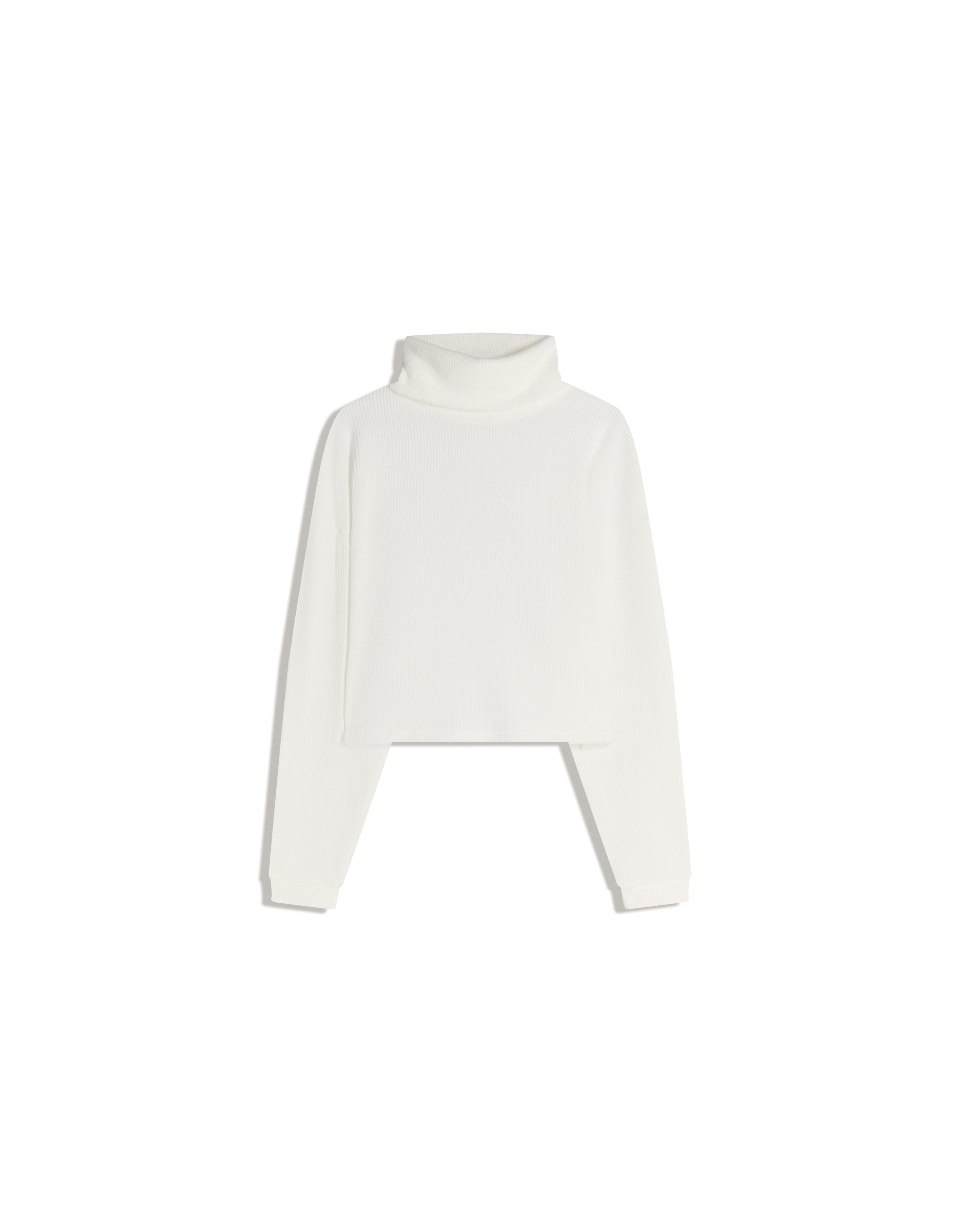 High neck ribbed sweater — Cream