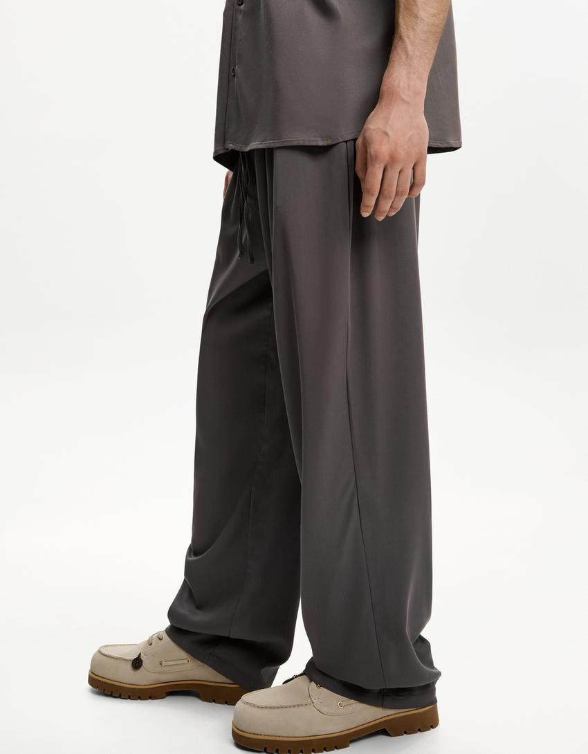 Flowing baggy jogger trousers-Grey-2