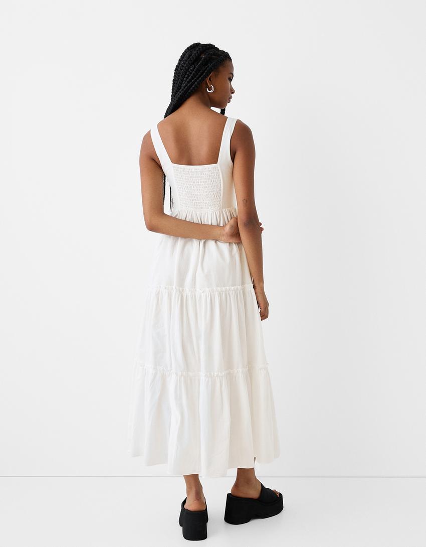 Flounce maxi dress with buttons-Off white