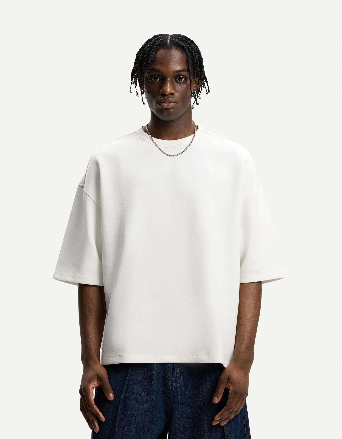 Bershka koszulka oversize z krótkim rękawem z dzianiny interlock biały złamany