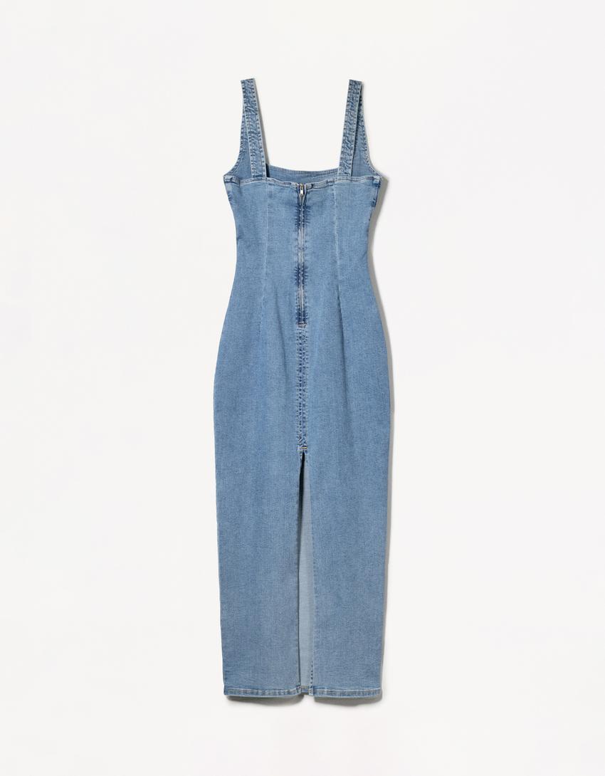 Vestido denim tirantes largo-Azul lavado-1