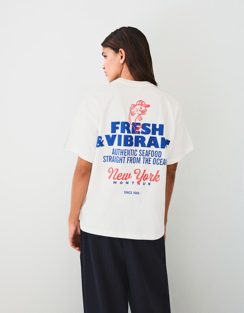 Camiseta manga corta oversize print-Blanco roto