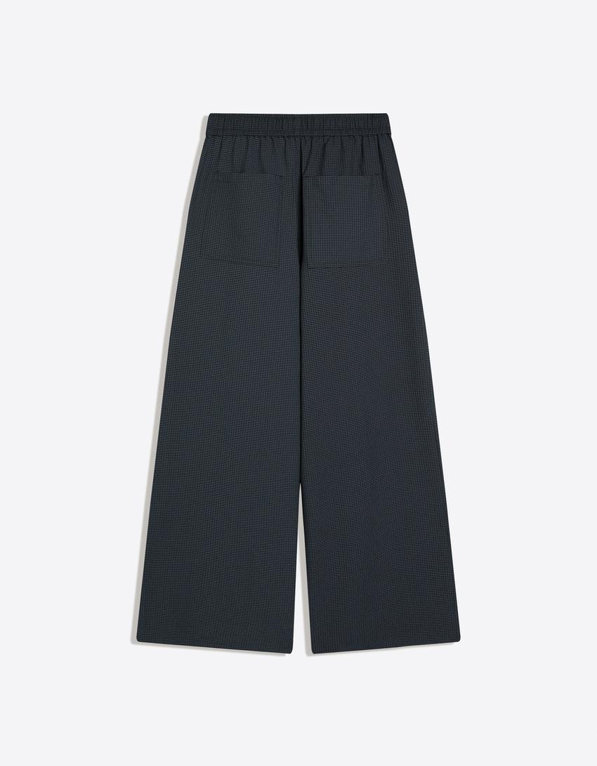 Mega baggy check trousers-Navy