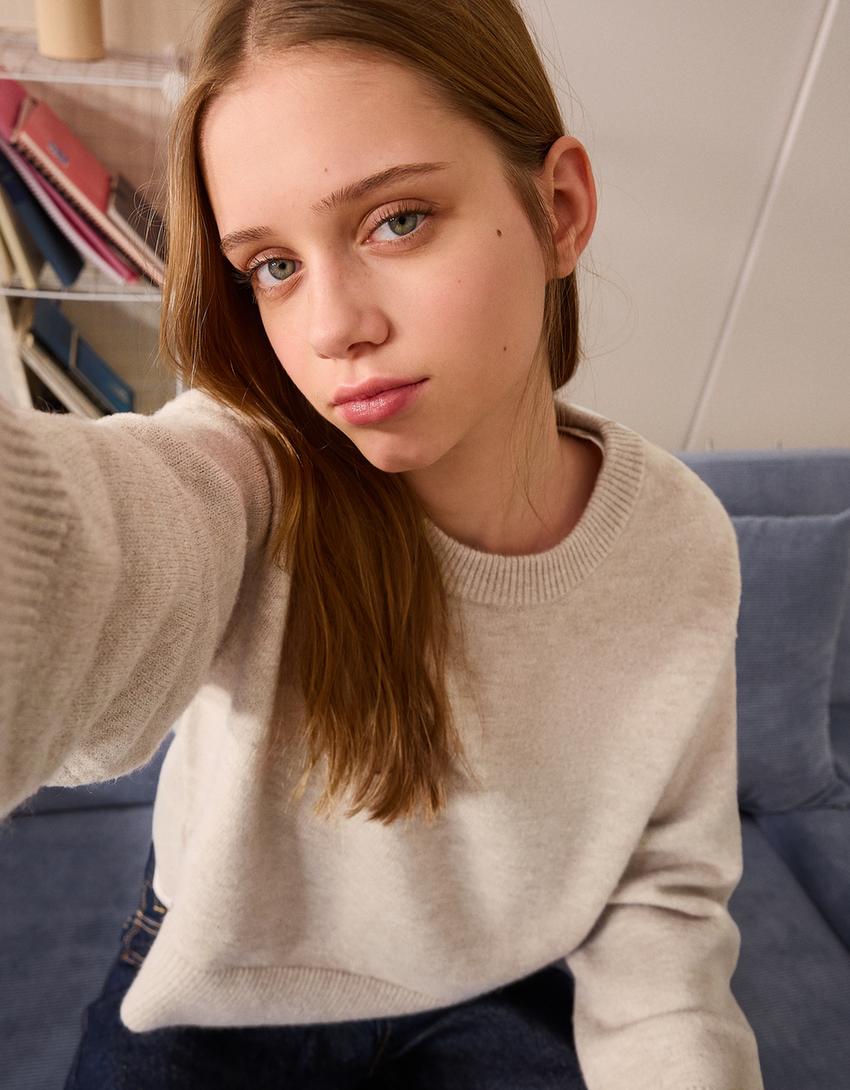 Pulover oversize bază rib-Nisip