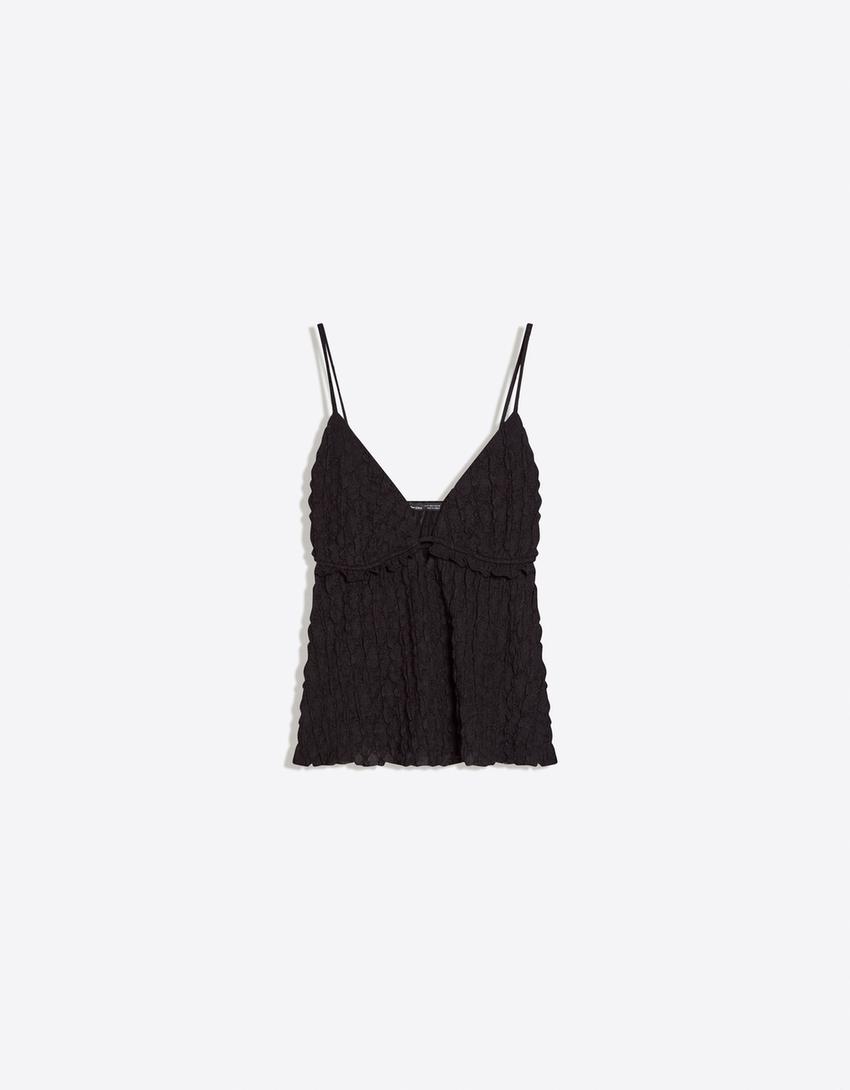 Rustic ruffled top-Black