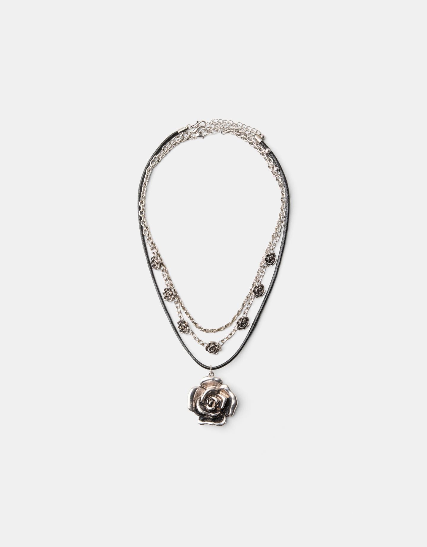 Bershka Collar Rosa Metálica Mujer Plata