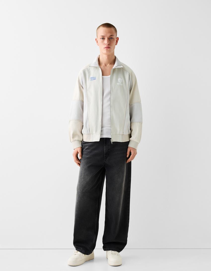 جاكيت بومبر دنيم فضفاض-كريمي-3