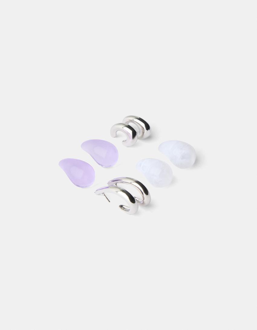 4-pack of droplet earrings-Silver-4