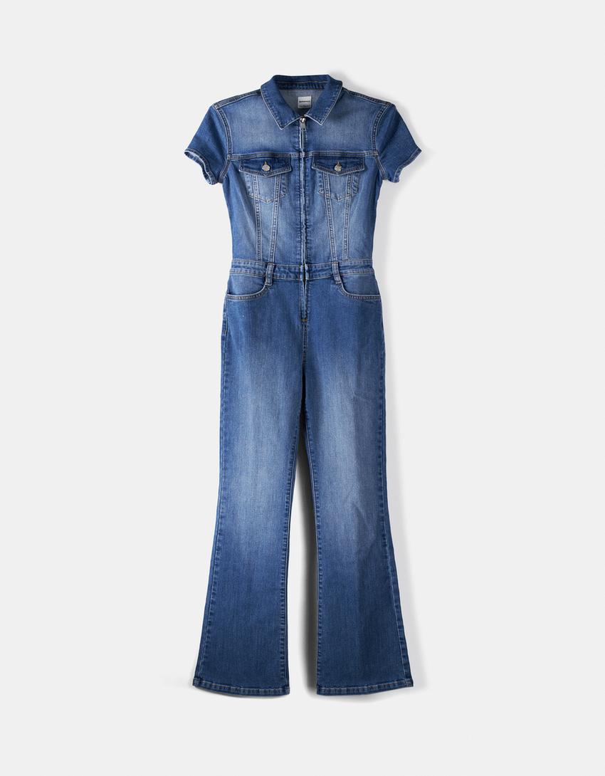 أفرول دنيم بأكمام قصيرة-أزرق-5