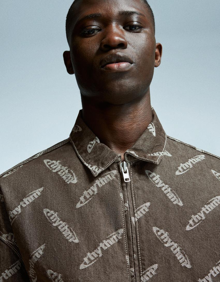 Cazadora denim jacquard-Marrón-3