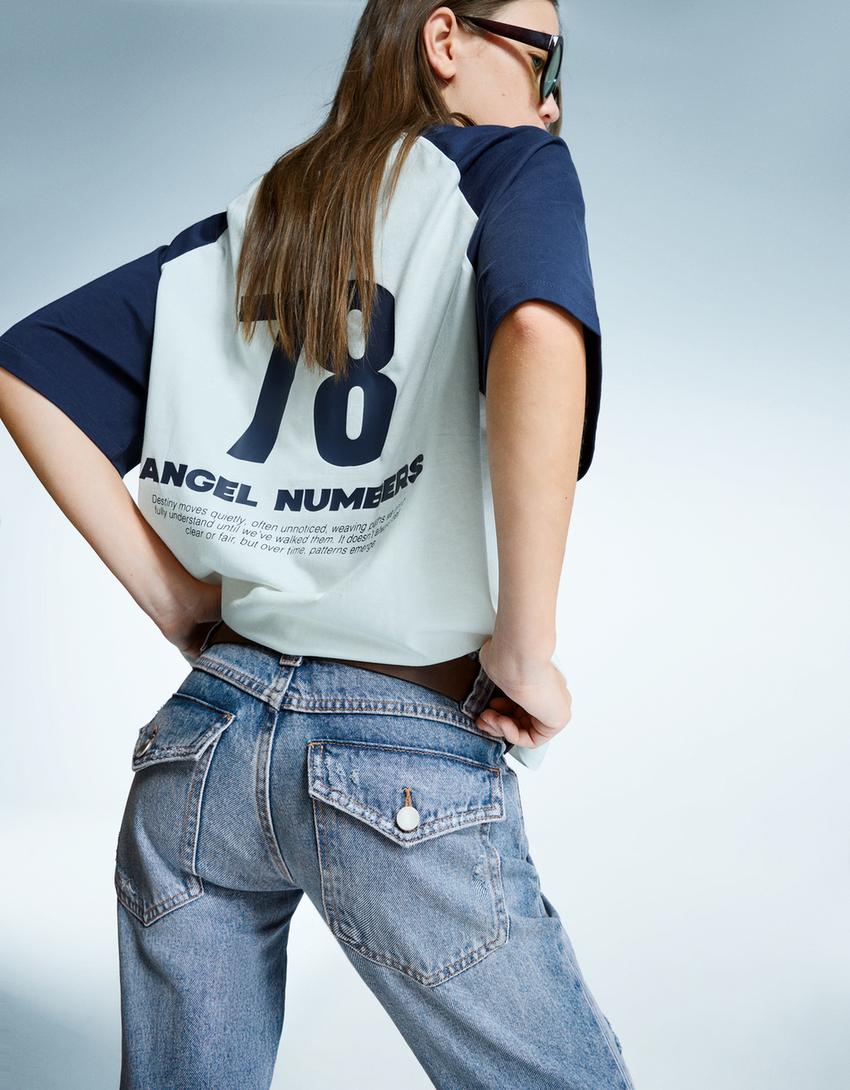 Jeans baggy flare cremalleras-Azul lavado