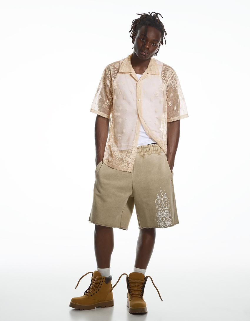 Short sleeve lace shirt ARIES X BERSHKA-Cream