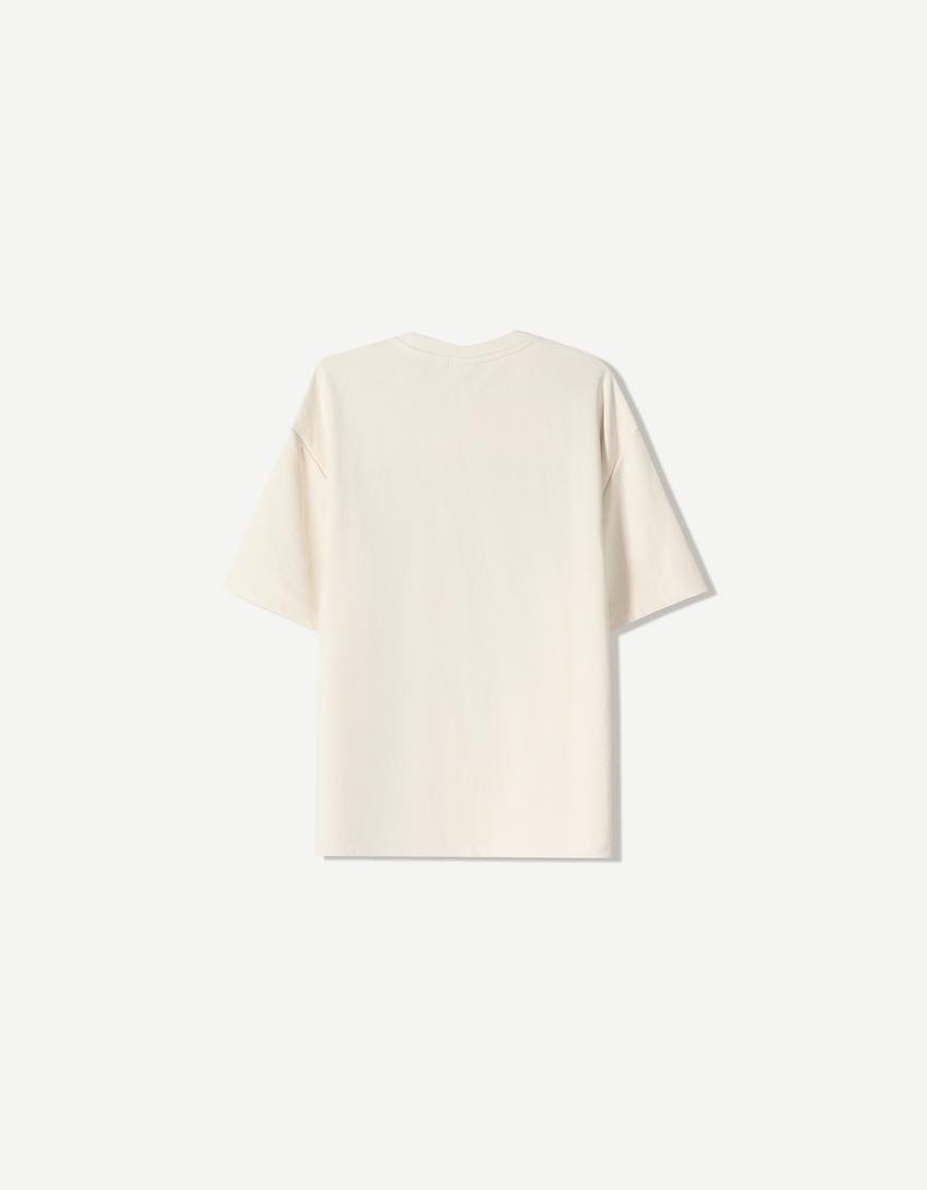 Maglietta a maniche corte in felpa con stampa-Beige-1