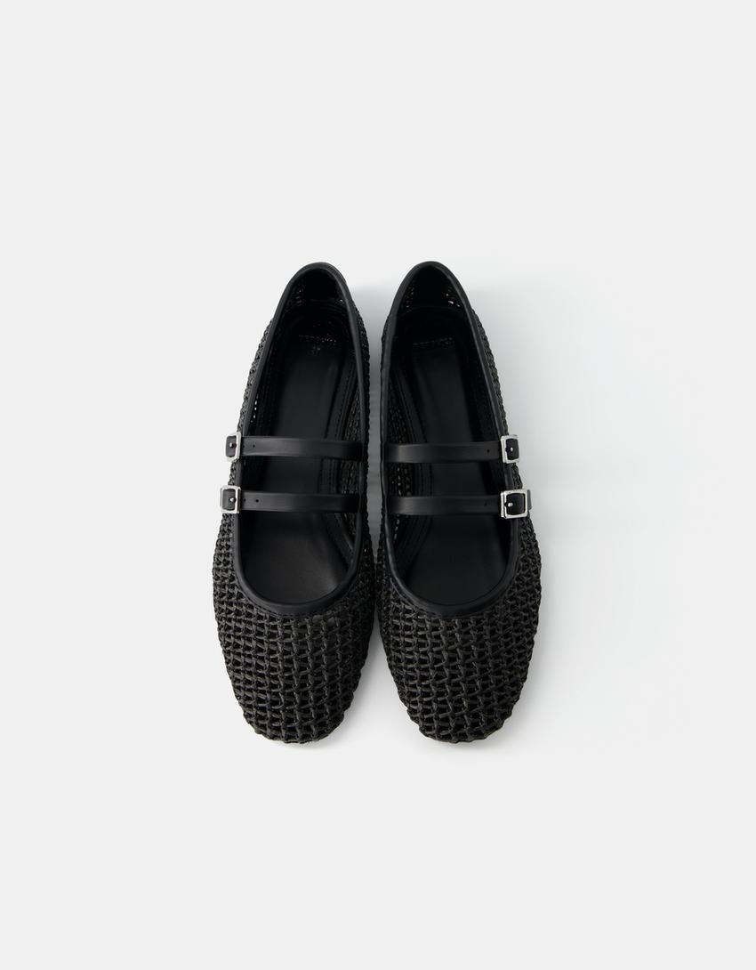 Ballerines résille avec boucles-Noir-4