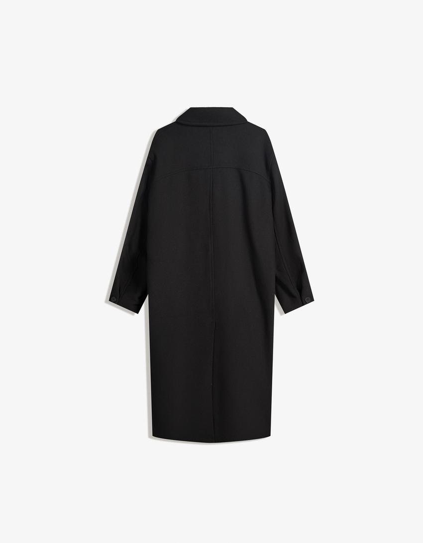 Manteau long épaule tombante-Noir