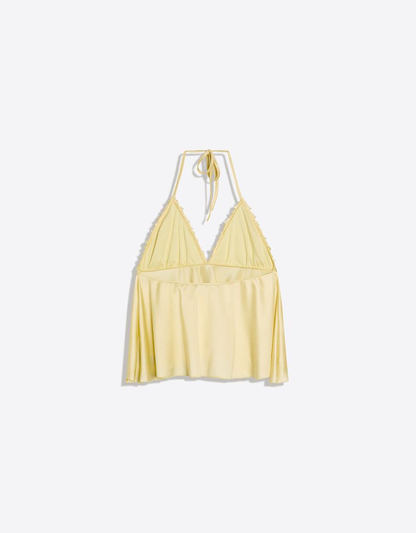 Sequinned combined halter top-Yellow