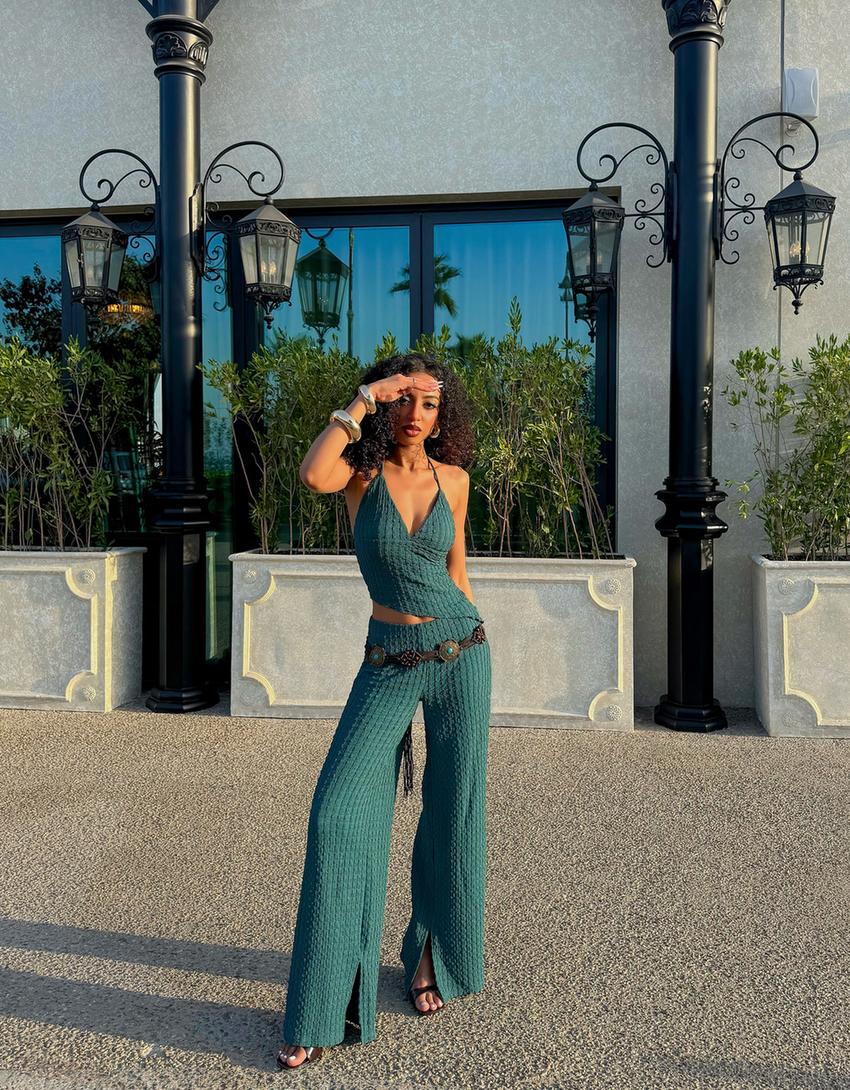 Pantalon wide leg-Vert-0