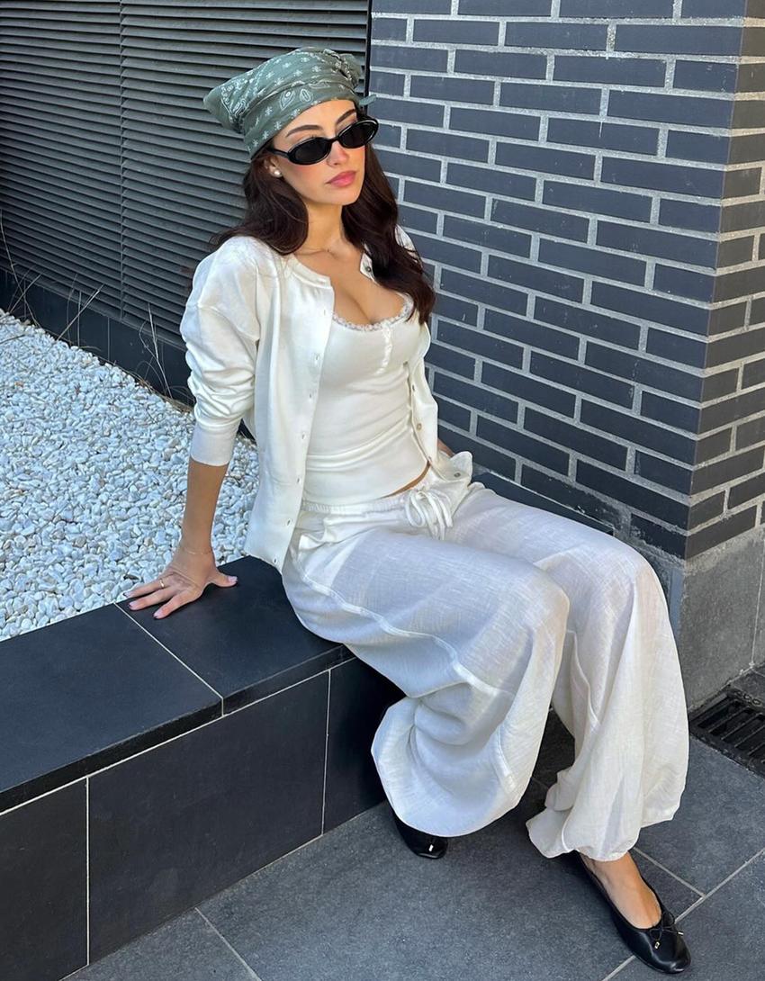 Pantalon bouffant rustique-Blanc cassé