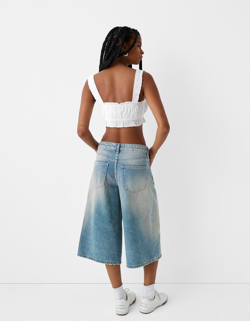 Textured striped top with tie detail-White-1