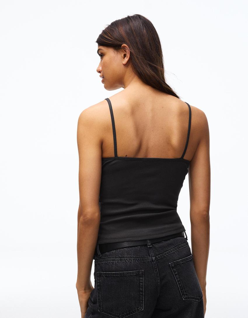 Gathered strappy top-Dark grey