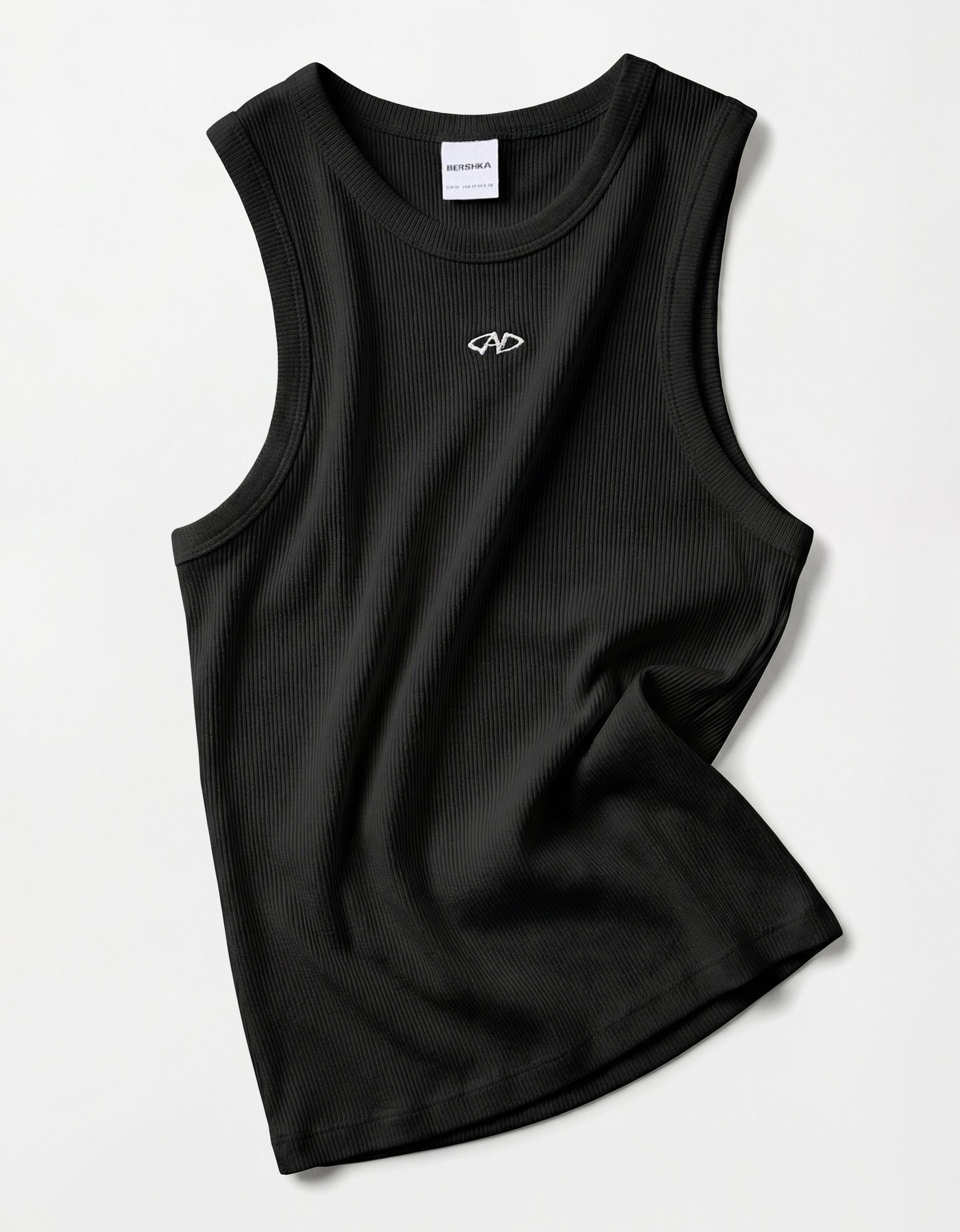 Waffle print vest top — Black