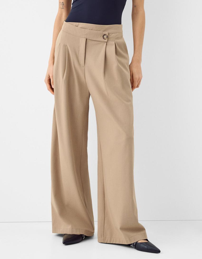 Pantalon jambe large coupe tailleur-Camel-1