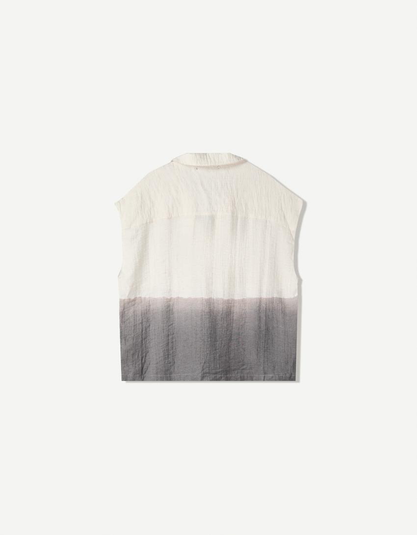 Oversized mouwloze blouse met tie-dye-Beige-5