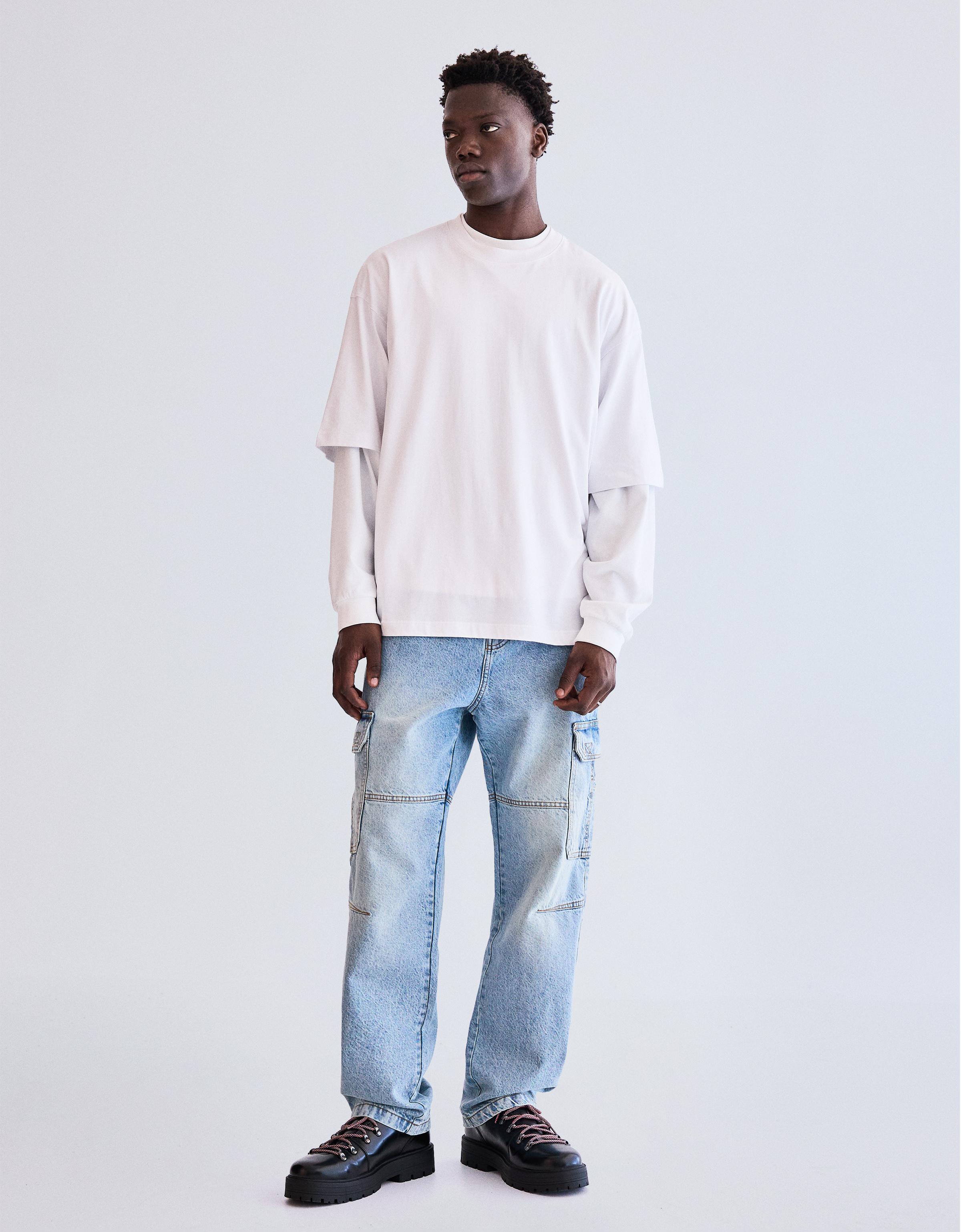 Bershka Baggy-Cargo-Jeans Herren 40 Ausgewaschenes Blau