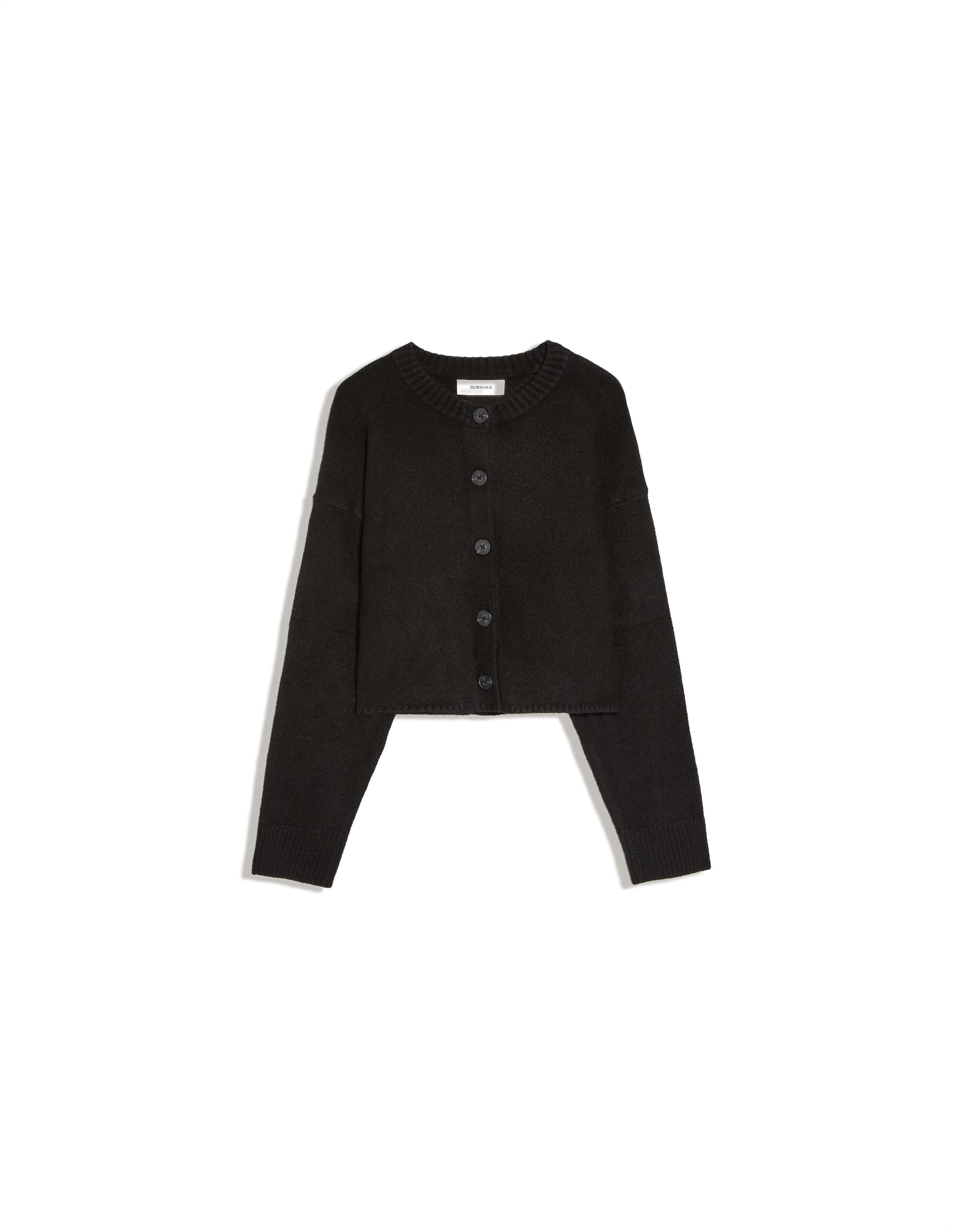 Soft touch round neck jacket — Black