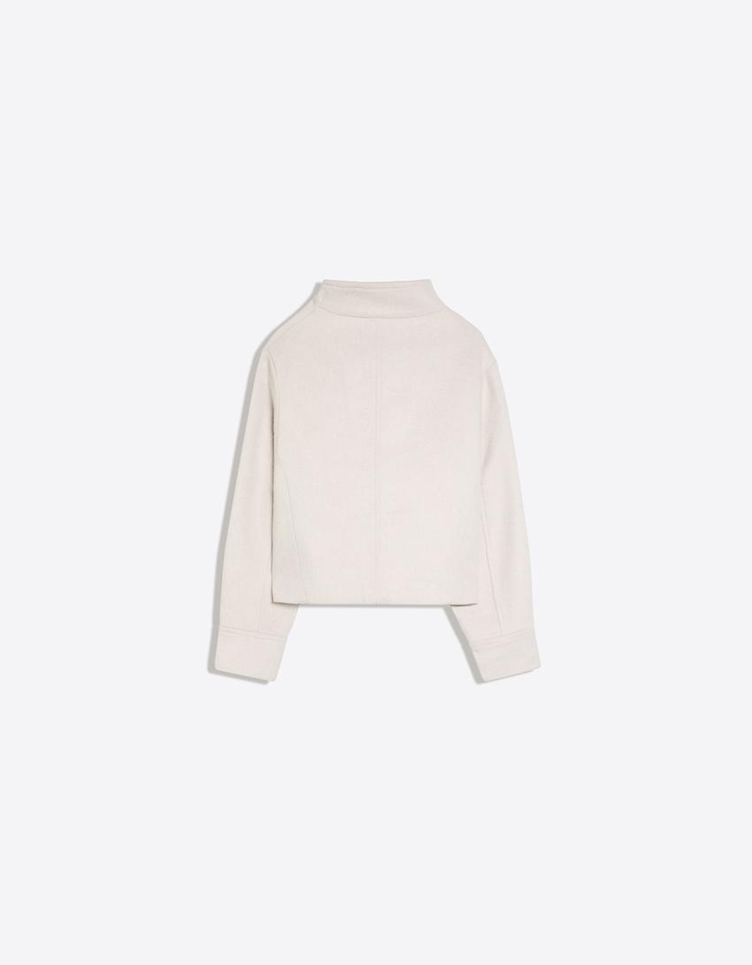 Cropped wrap felt-effect jacket-Cream
