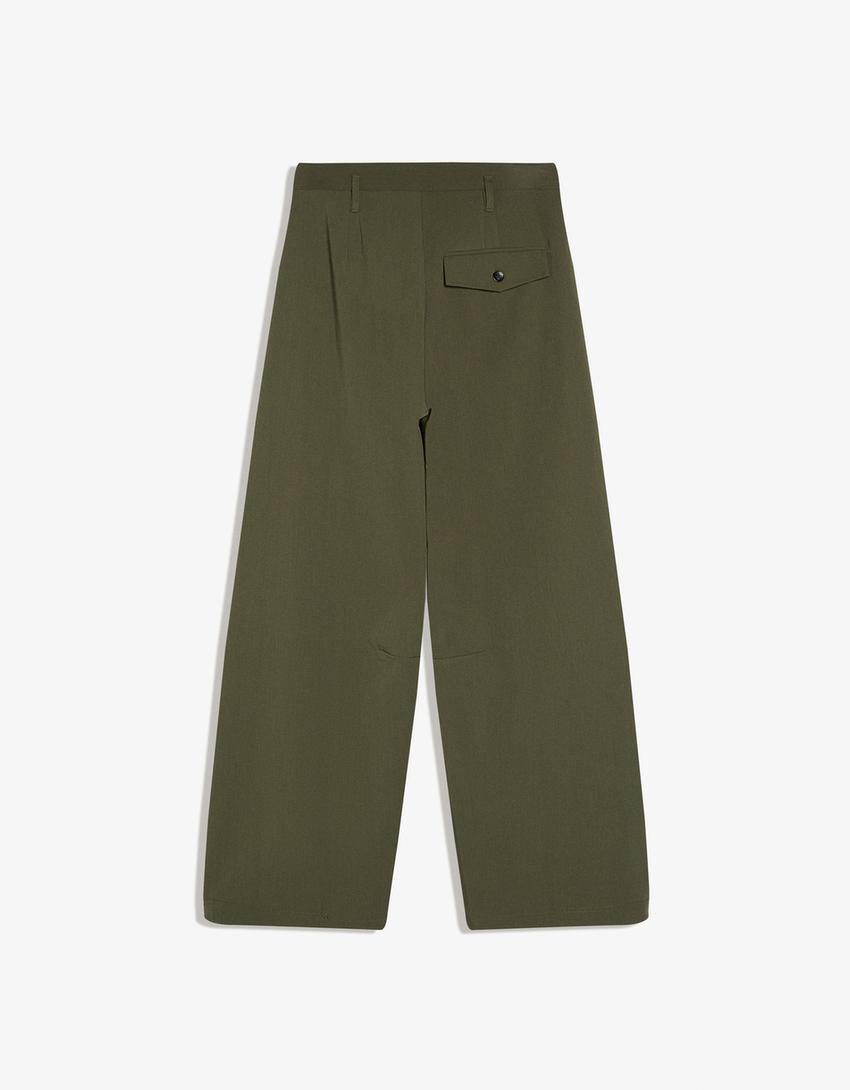 Barrel trousers with pleats-Khaki