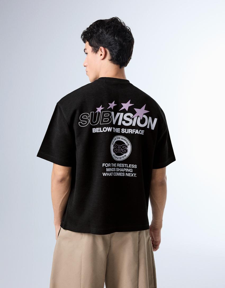 Camiseta felpa print-Negro