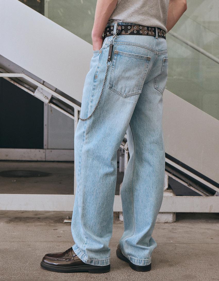 Relax fit straight jeans-Gewassen blauw